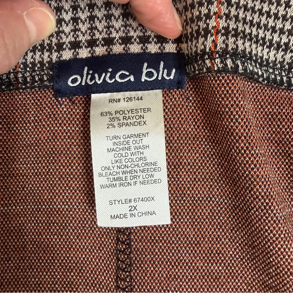 Olivia Blu Pencil Skirt Brown Plaid Stretch Slit Lightweight‎ Office Career 2X - Picture 7 of 9